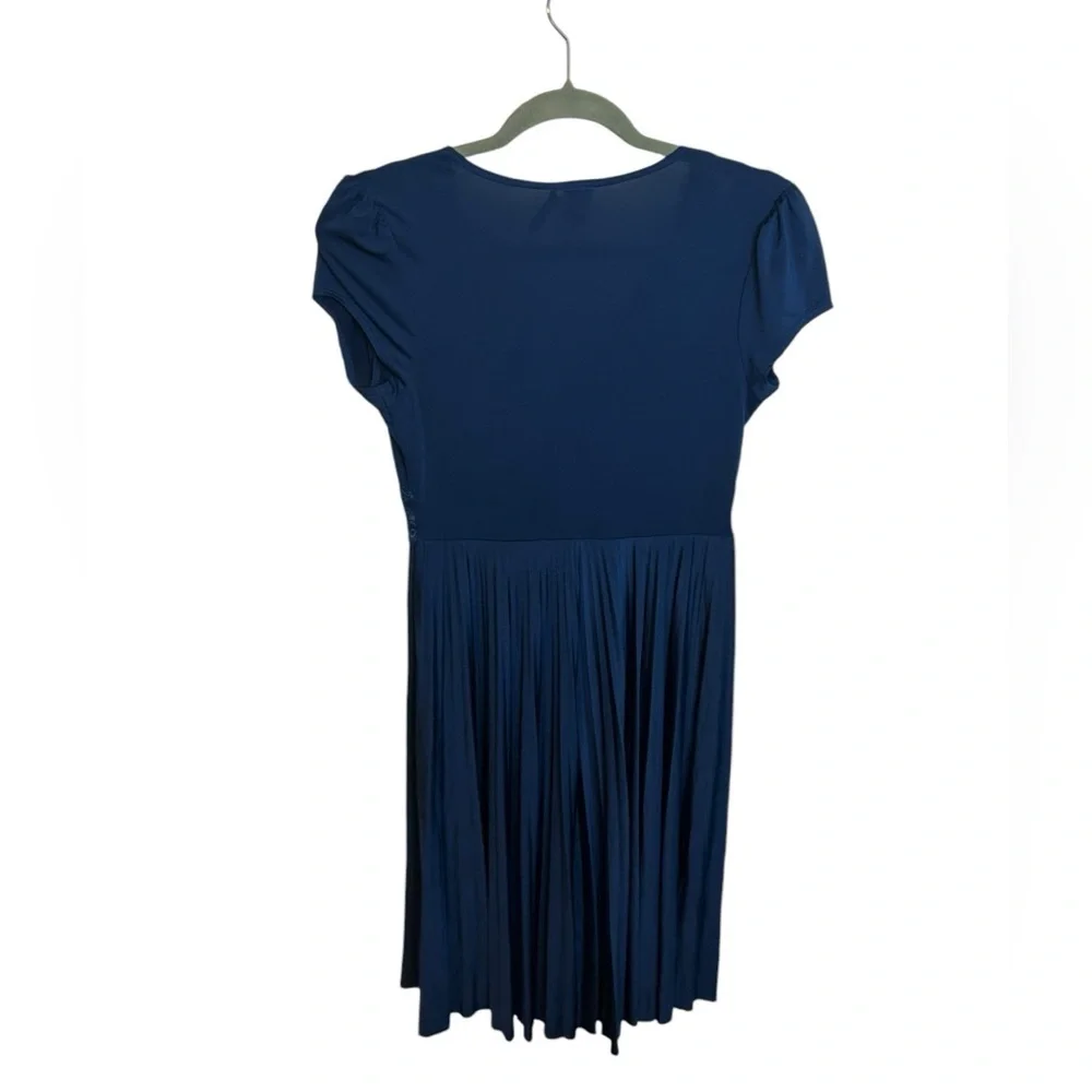 Soprano Blue Lace Pleated Cap Sleeve Dress